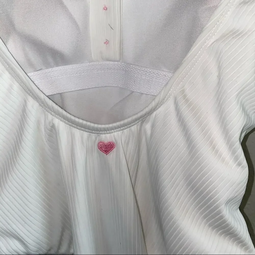 Stoney Clover Lane x Target White Ribbed Bodysuit XS Pink Button Y2K Coquette